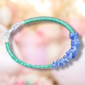 New Handmade Natural Tanzanite Emerald Bracelet Solid 18K White Gold 750